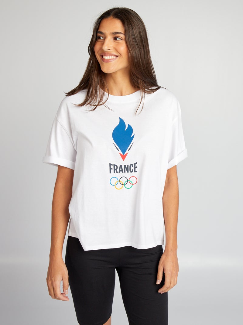 T-shirt à col rond en jersey - Equipe de France Olympique Blanc - Kiabi