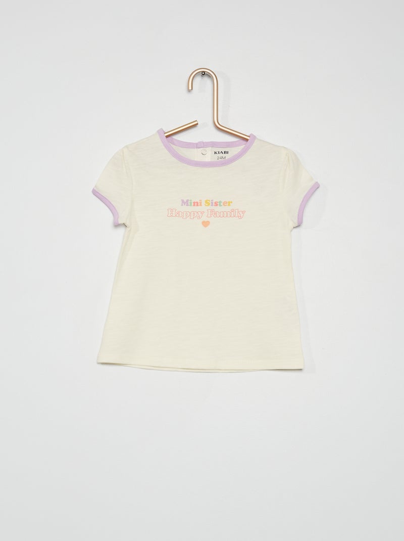 T-shirt à col rond en jersey Blanc violet - Kiabi