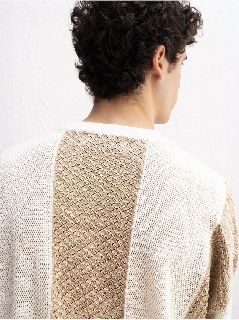 T-shirt à col rond en maille rayée giesto Beige argile - Kiabi