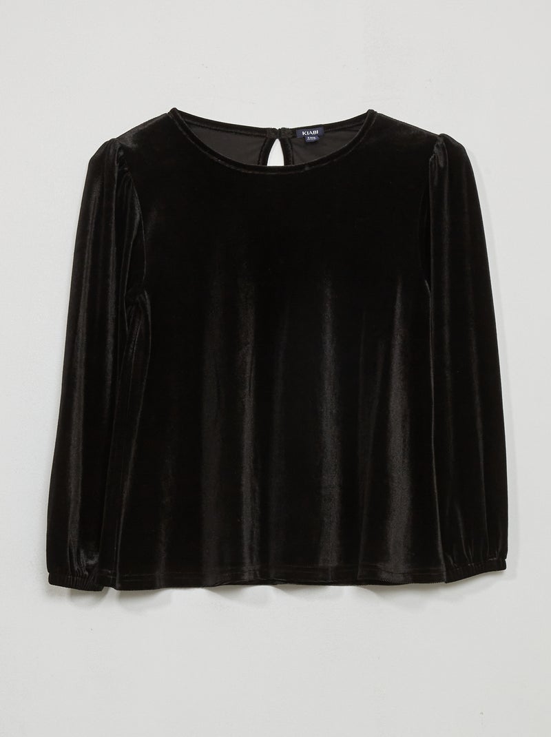 T-shirt à col rond en velours noir - Kiabi