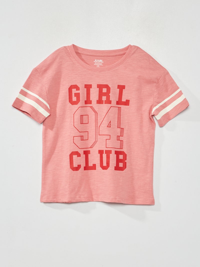 T-shirt à col rond esprit campus Rose - Kiabi