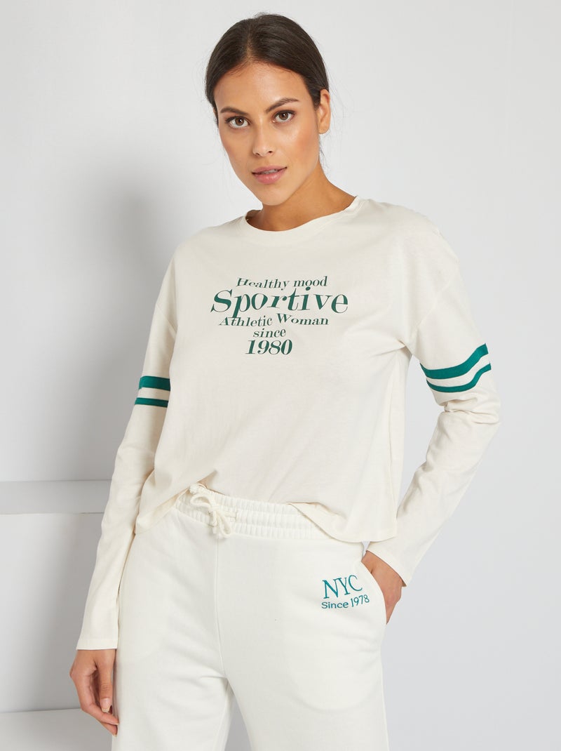 T-shirt à col rond esprit 'sport' Blanc - Kiabi