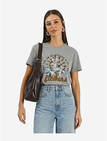 T-shirt à col rond et broderie florale lucci