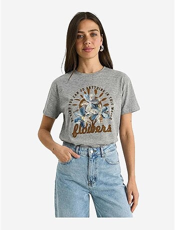 T-shirt à col rond et broderie florale lucci