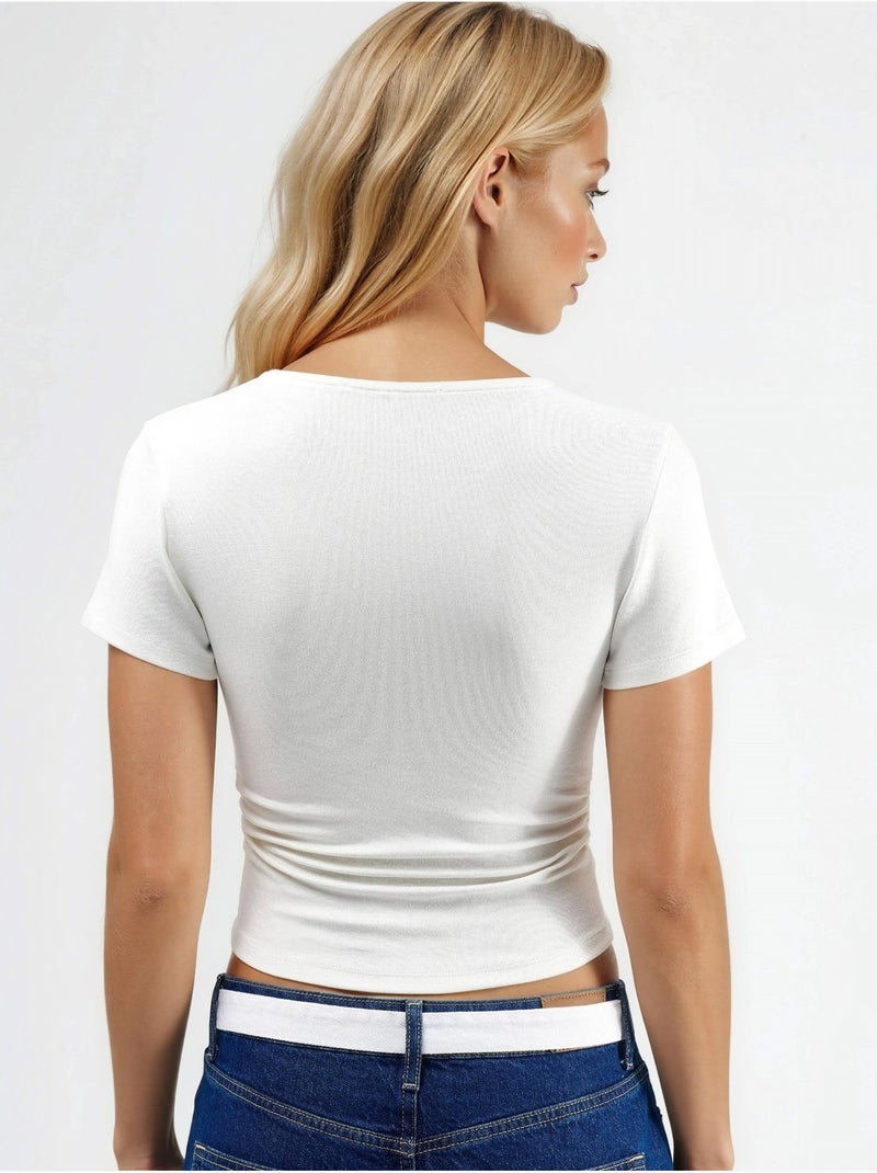 T-shirt à col rond et coupe ajustée hiccup Blanc - Kiabi