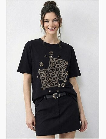 T-shirt à col rond et imprimé géométrique à sequins lucci