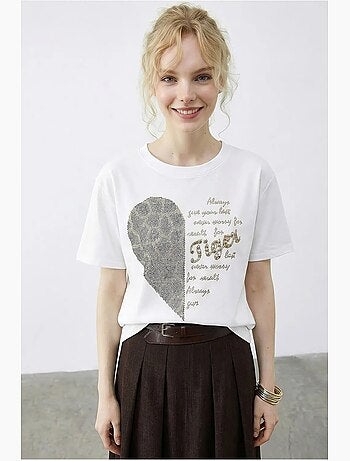 T-shirt à col rond et imprimé texte à sequins lucci