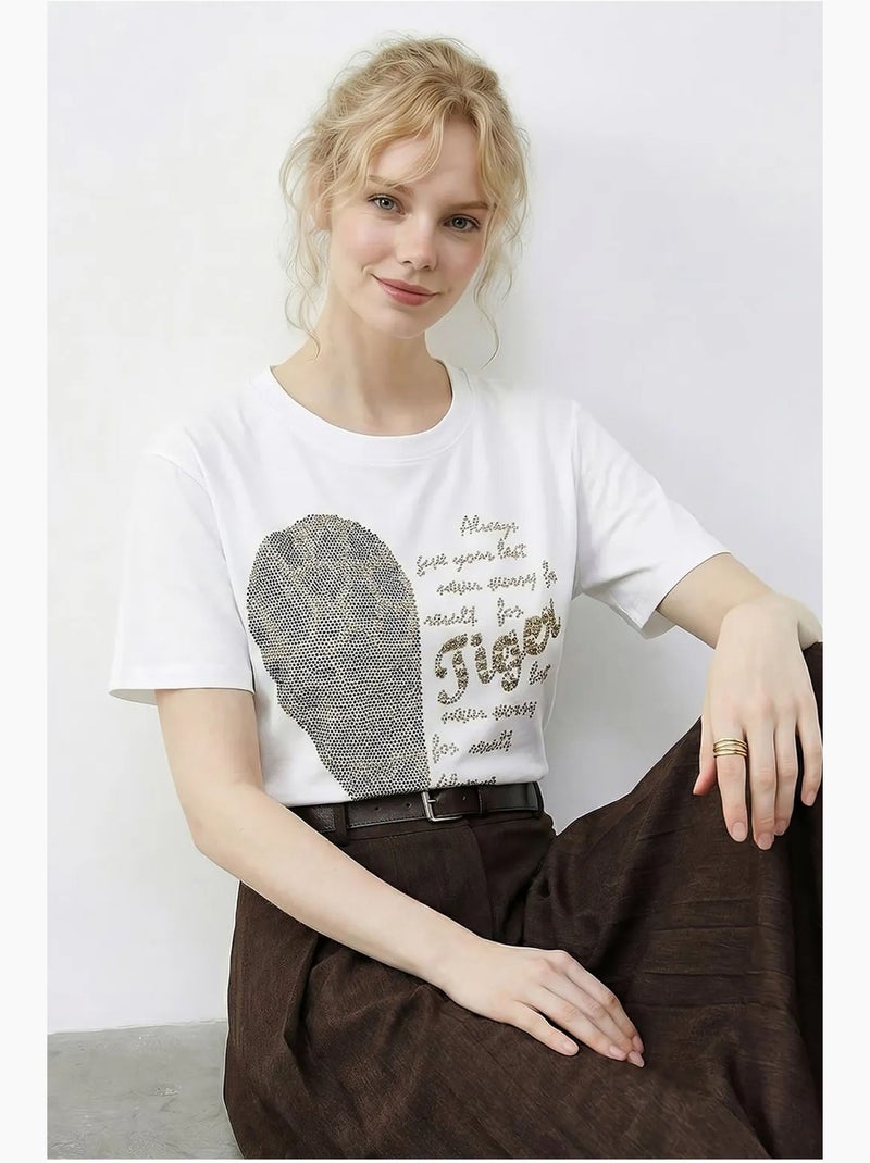 T-shirt à col rond et imprimé texte à sequins lucci Blanc - Kiabi