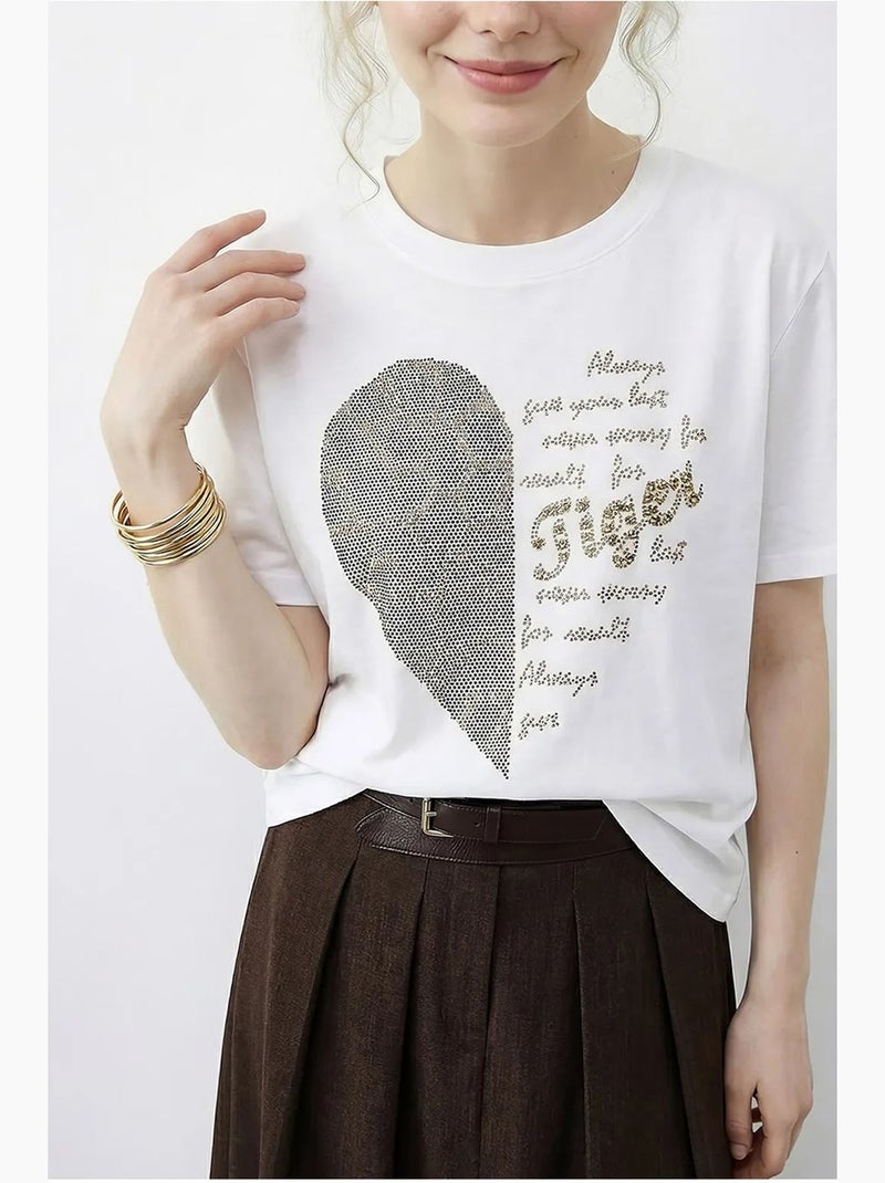 T-shirt à col rond et imprimé texte à sequins lucci Blanc - Kiabi