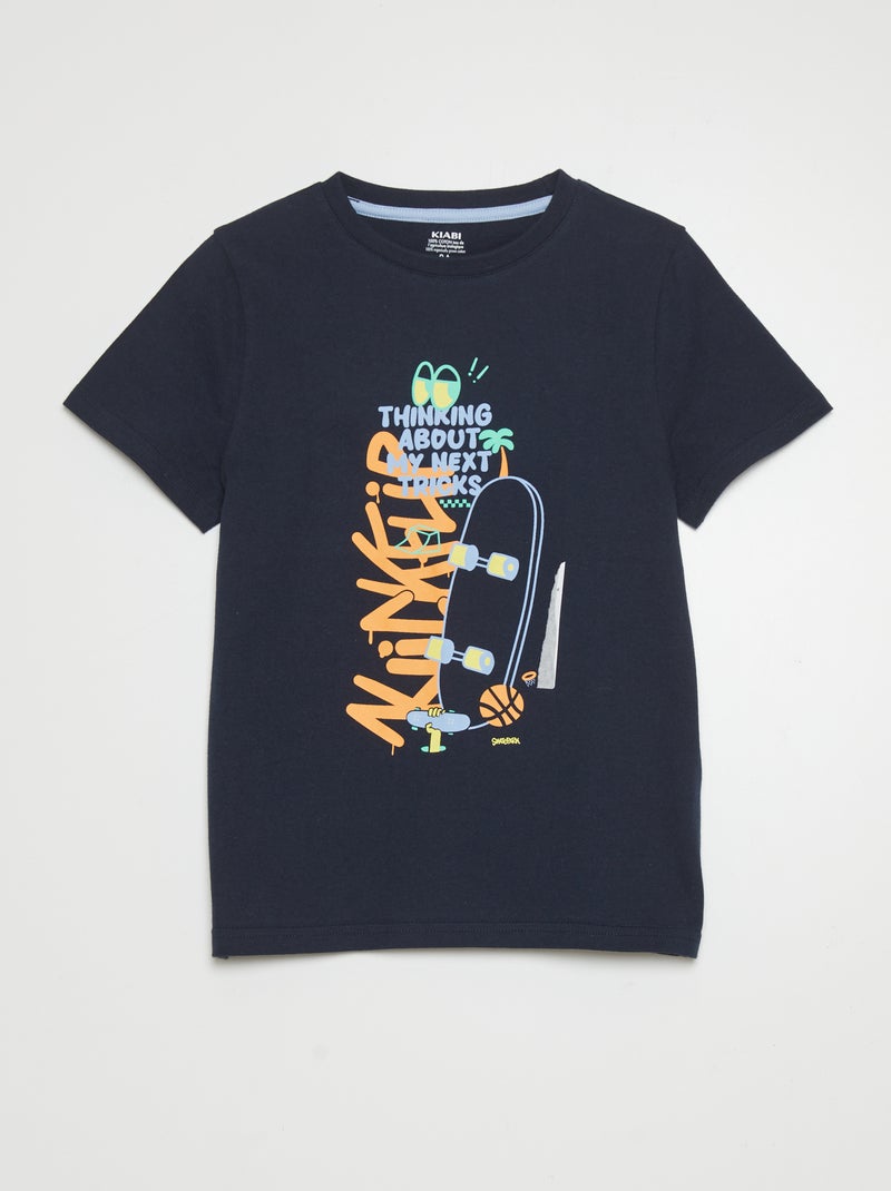 T-shirt à col rond et manches courtes Bleu marine - Kiabi
