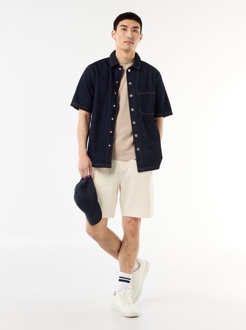 T-shirt à col rond et manches courtes en nid d'abeilles - Kiabi