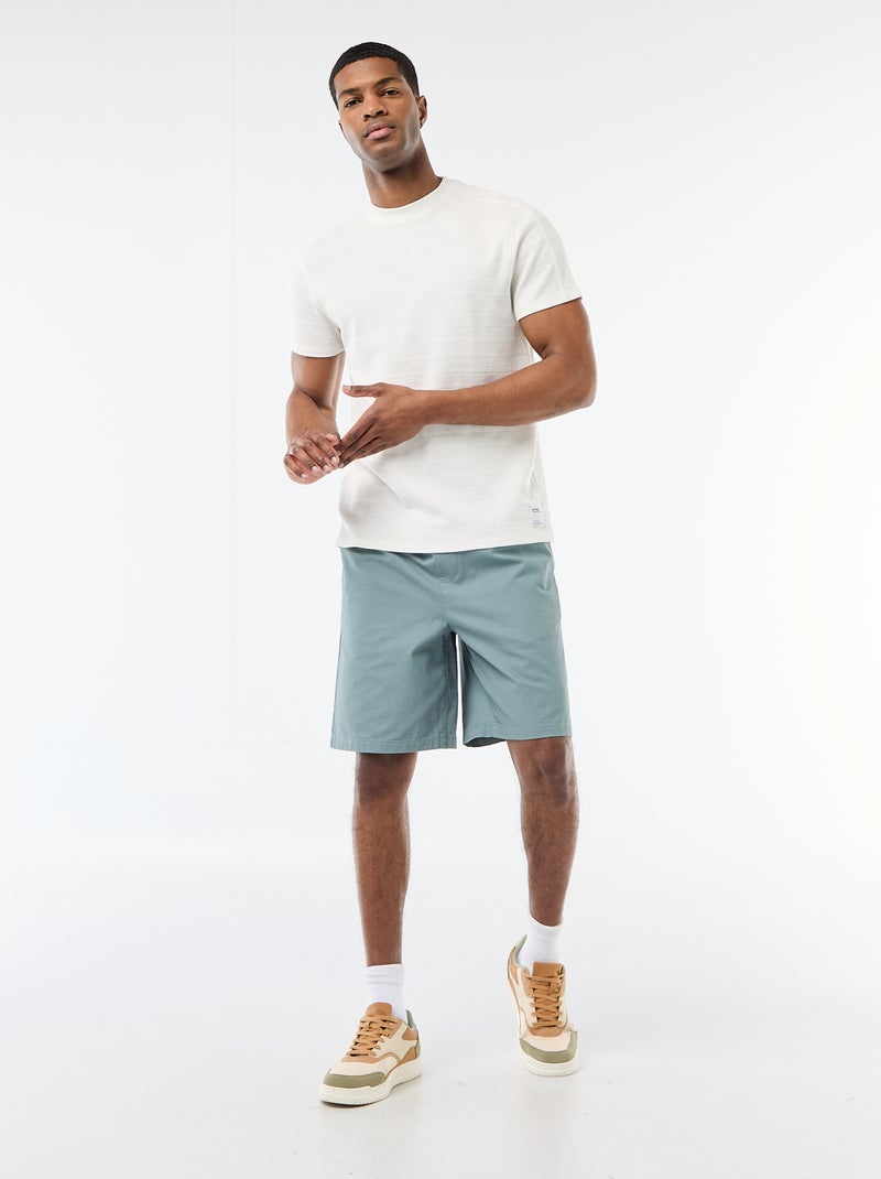 T-shirt à col rond et manches courtes en nid d'abeilles Blanc - Kiabi