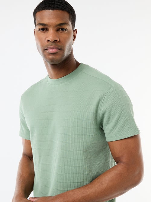 T-shirt à col rond et manches courtes en nid d'abeilles - Kiabi