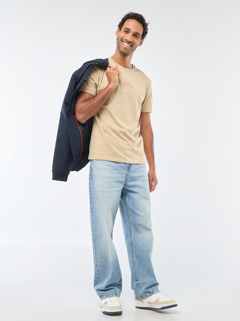 T-shirt à col rond et manches courtes imprimé Beige - Kiabi