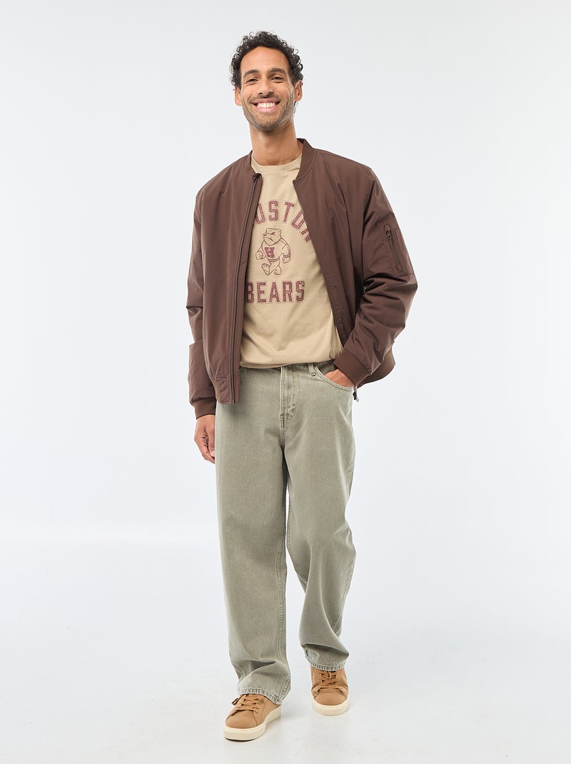 T-shirt à col rond et manches courtes imprimé Beige - Kiabi