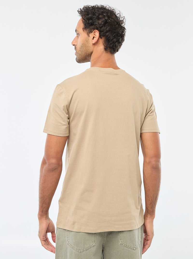 T-shirt à col rond et manches courtes imprimé Beige - Kiabi