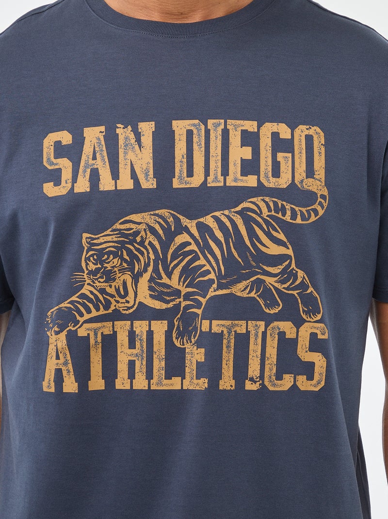 T-shirt à col rond et manches courtes imprimé Bleu - Kiabi