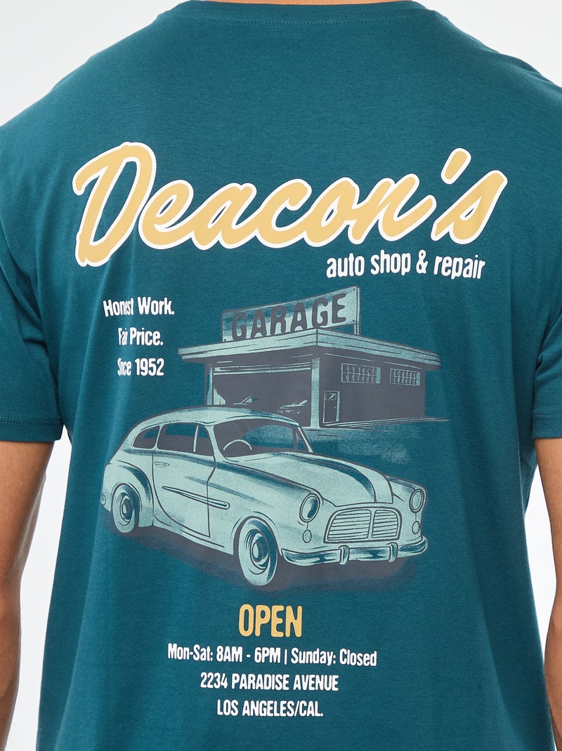 T-shirt à col rond et manches courtes imprimé Bleu - Kiabi