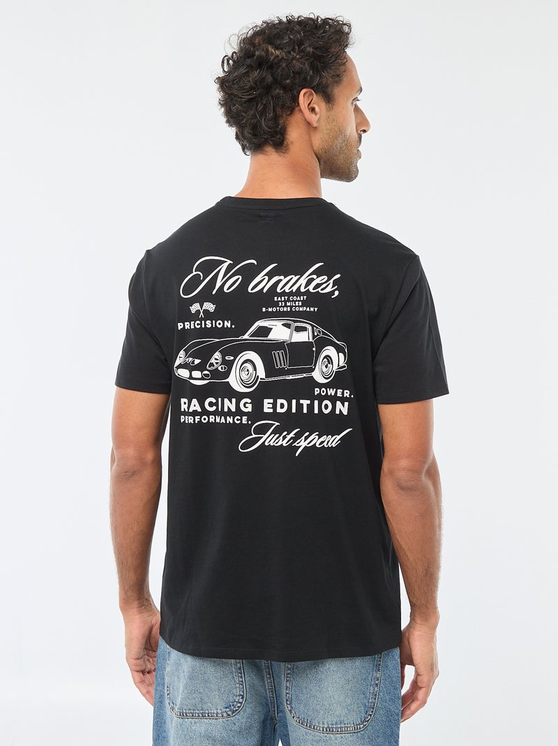T-shirt à col rond et manches courtes imprimé Noir - Kiabi
