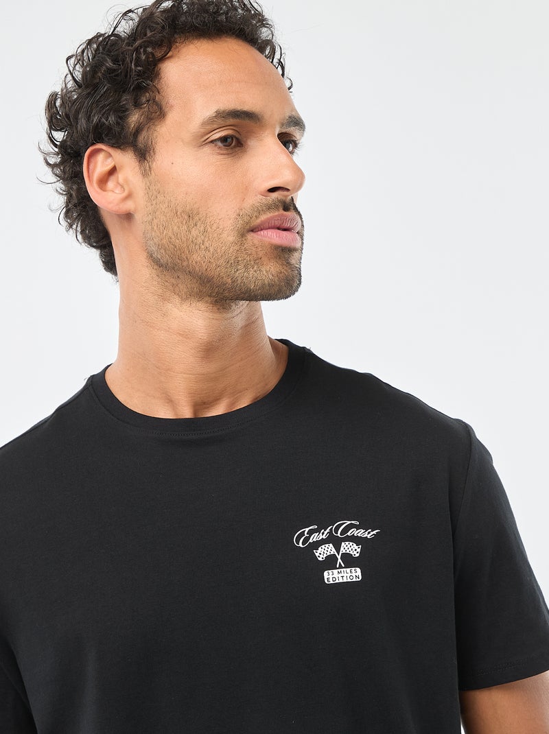 T-shirt à col rond et manches courtes imprimé Noir - Kiabi