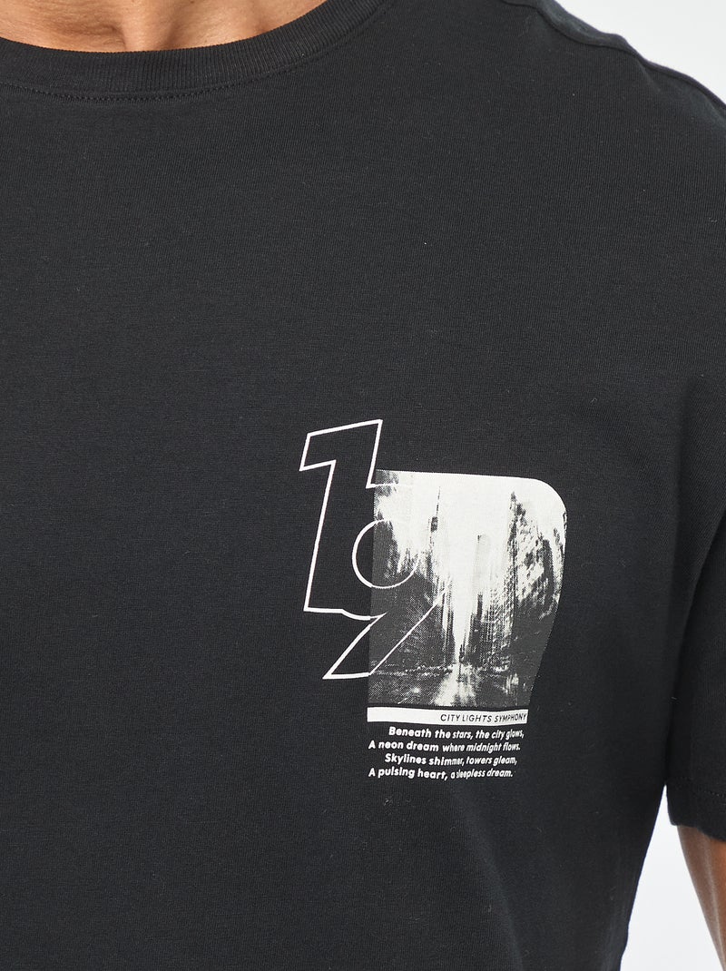 T-shirt à col rond et manches courtes imprimé Noir - Kiabi