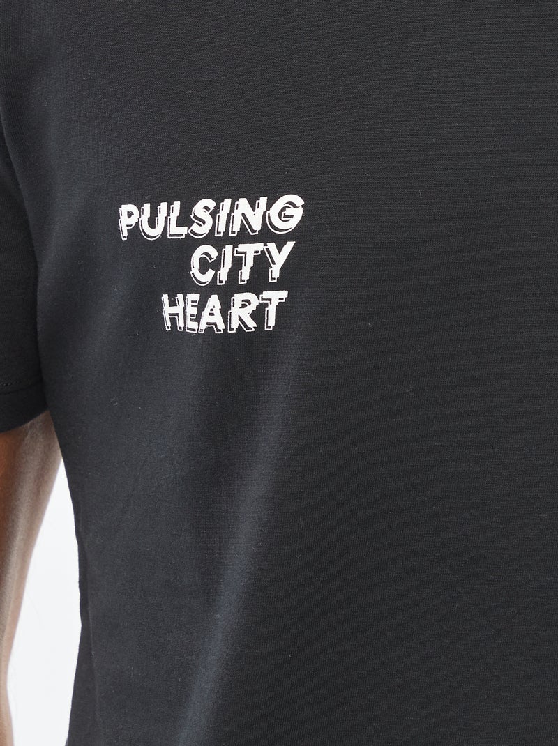 T-shirt à col rond et manches courtes imprimé Noir - Kiabi
