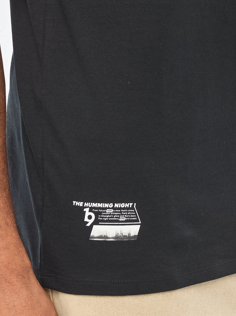 T-shirt à col rond et manches courtes imprimé Noir - Kiabi