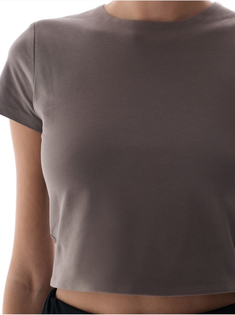 T-shirt à col rond et manches courtes penti Gris foncé - Kiabi