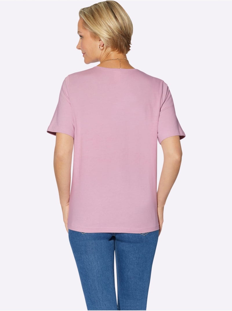 T shirt à col rond et manches courtes uni - Taille standard - Witt Rose - Kiabi