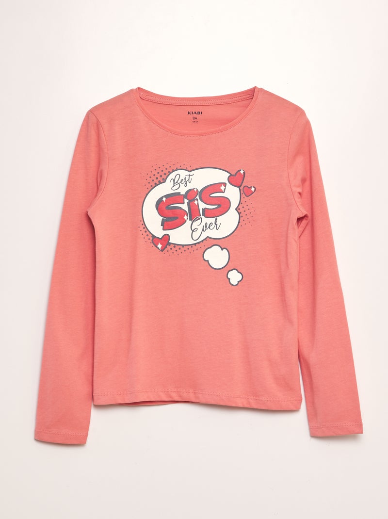 T-shirt à col rond et manches longues - Frère et sœur Rose - Kiabi