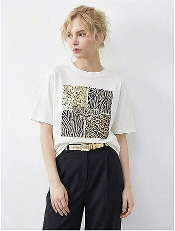 T-shirt à col rond et sequins imprimé léopard lucci