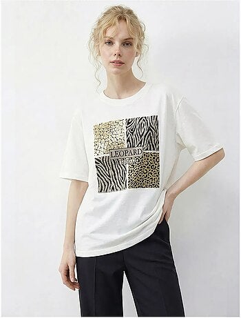 T-shirt à col rond et sequins imprimé léopard lucci