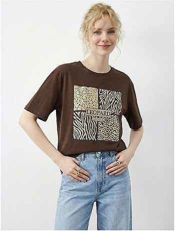 T-shirt à col rond et sequins imprimé léopard lucci