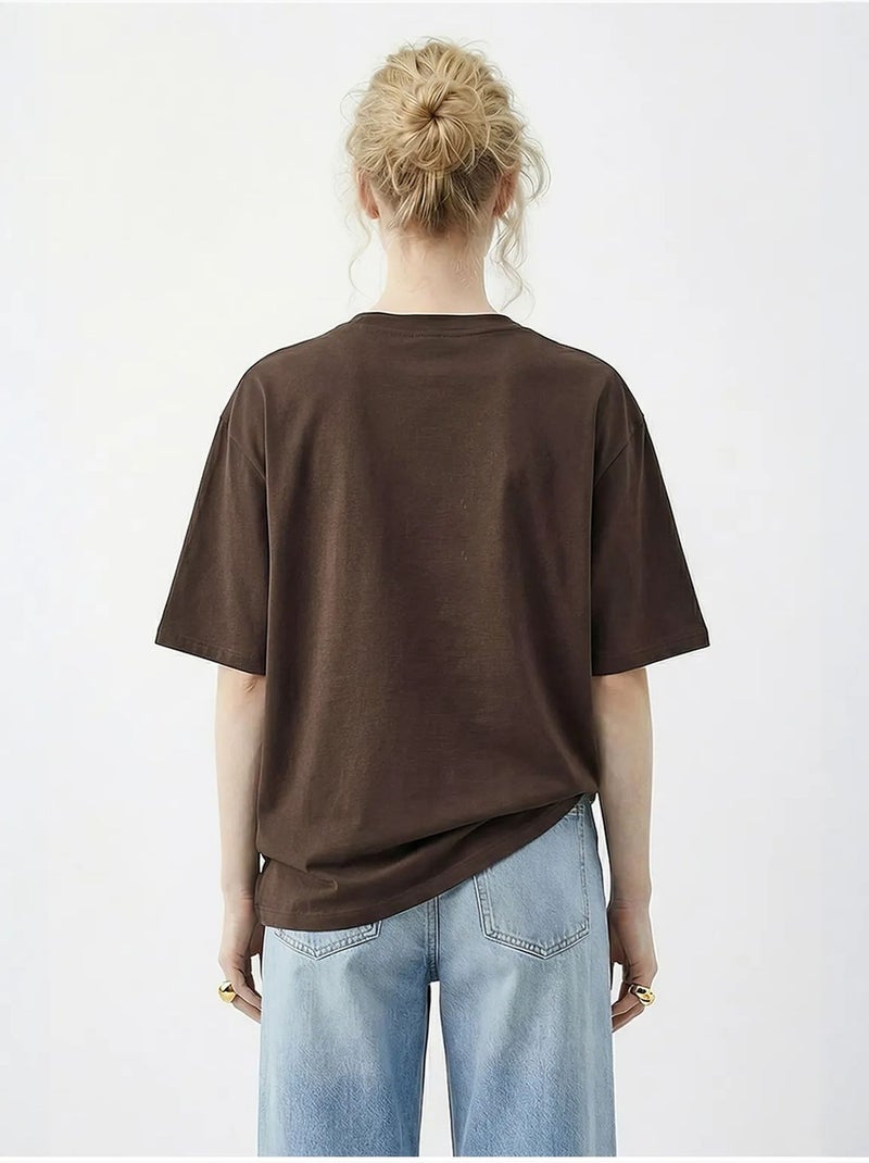 T-shirt à col rond et sequins imprimé léopard lucci Marron foncé - Kiabi