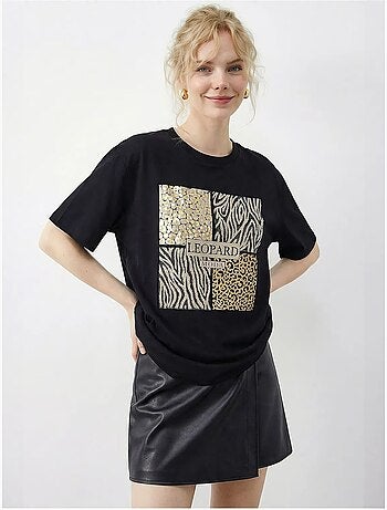 T-shirt à col rond et sequins imprimé léopard lucci