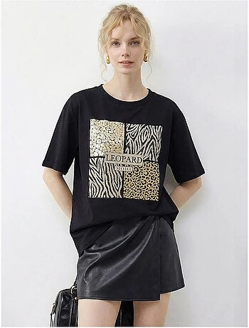 T-shirt à col rond et sequins imprimé léopard lucci