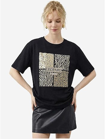 T-shirt à col rond et sequins imprimé léopard lucci