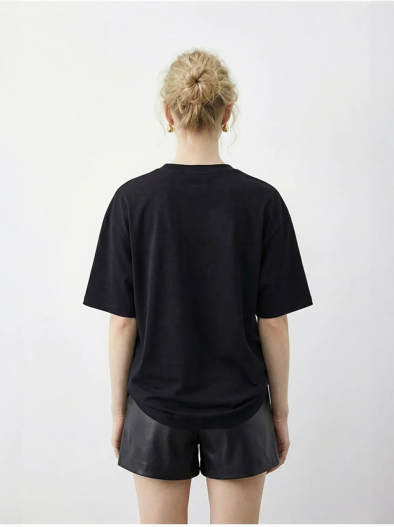 T-shirt à col rond et sequins imprimé léopard lucci Noir - Kiabi