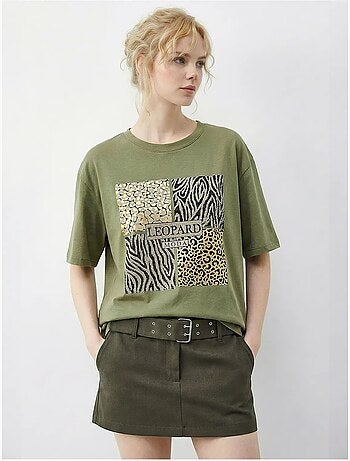 T-shirt à col rond et sequins imprimé léopard lucci
