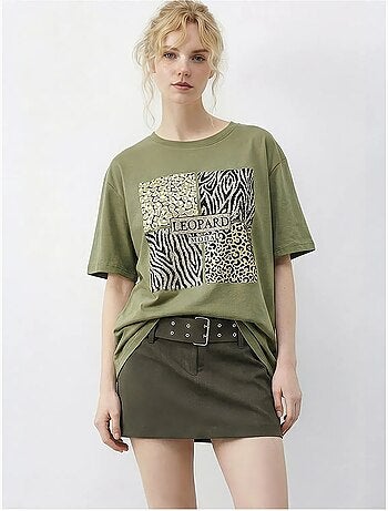 T-shirt à col rond et sequins imprimé léopard lucci
