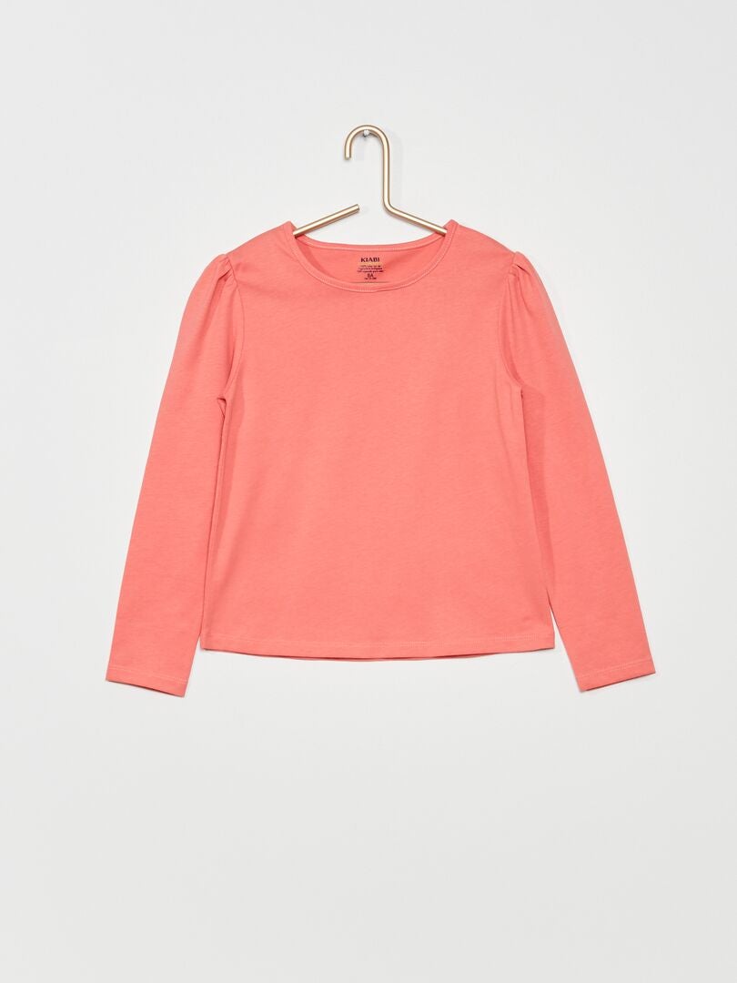 T-shirt à col rond froncé aux épaules rose - Kiabi