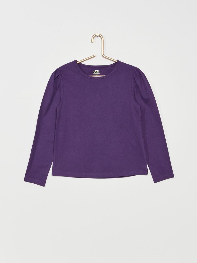 T-shirt à col rond froncé aux épaules violet - Kiabi