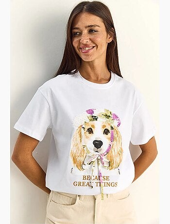 T-shirt à col rond imprimé à sequins lucci