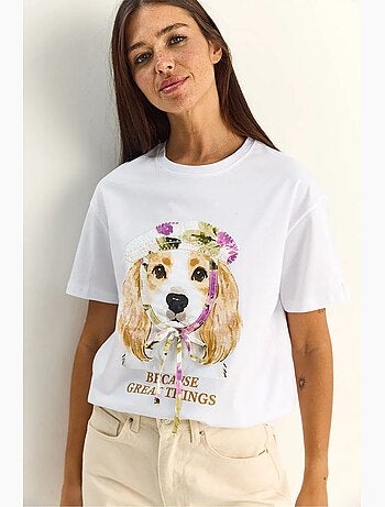 T-shirt à col rond imprimé à sequins lucci
