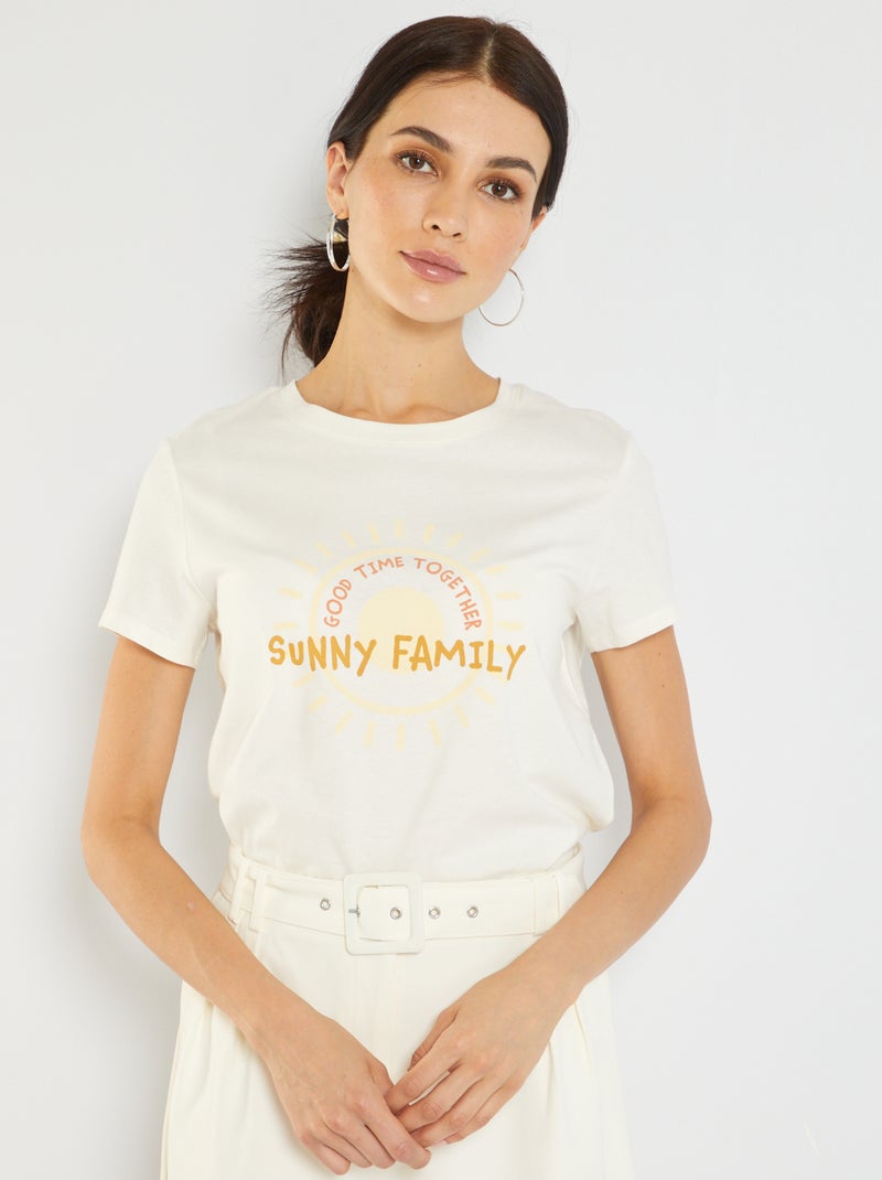 T-shirt à col rond imprimé Blanc sunny - Kiabi