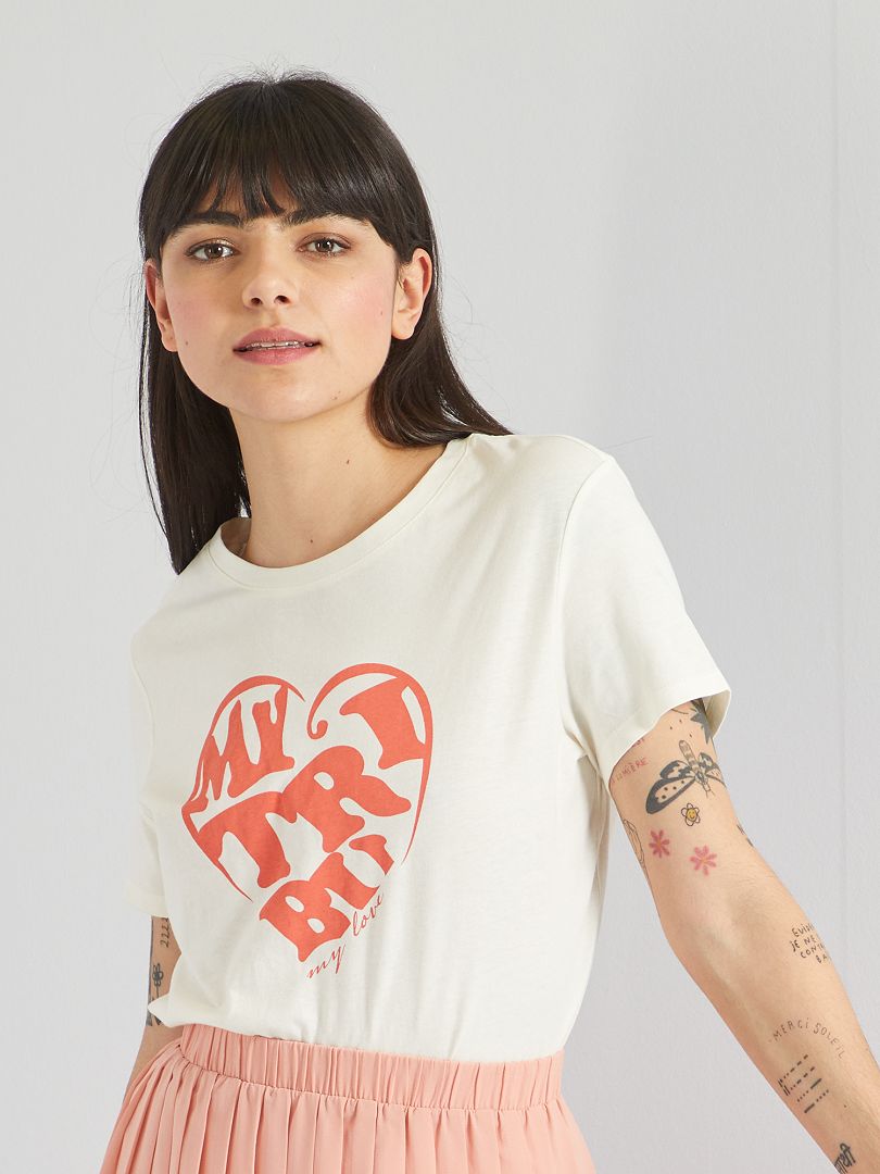T-shirt à col rond imprimé Blanc - Kiabi