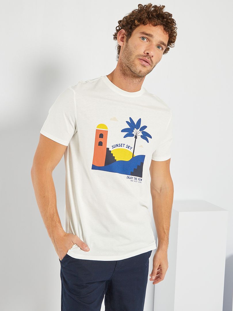 T-shirt à col rond imprimé blanc - Kiabi