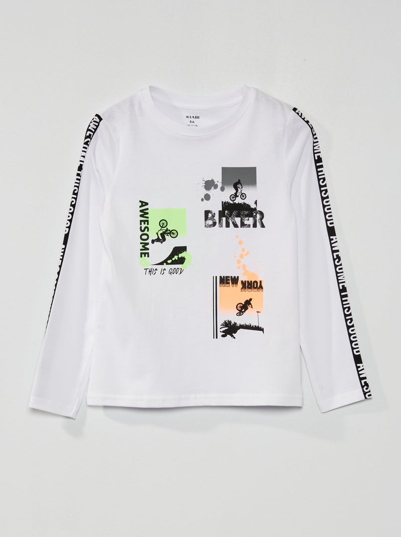 T-shirt à col rond imprimé Blanc - Kiabi