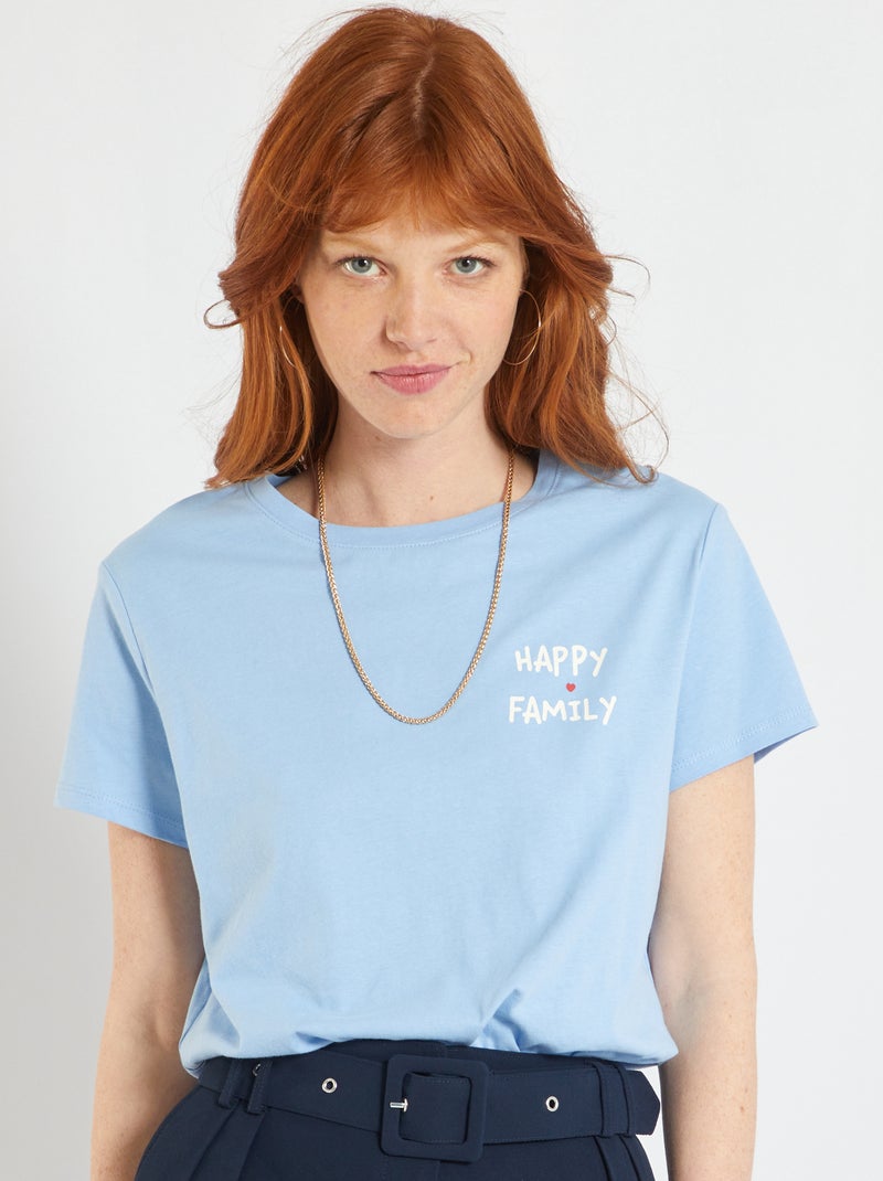 T-shirt à col rond imprimé Bleu clair - Kiabi