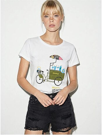 T-shirt à col rond imprimé brodé lucci